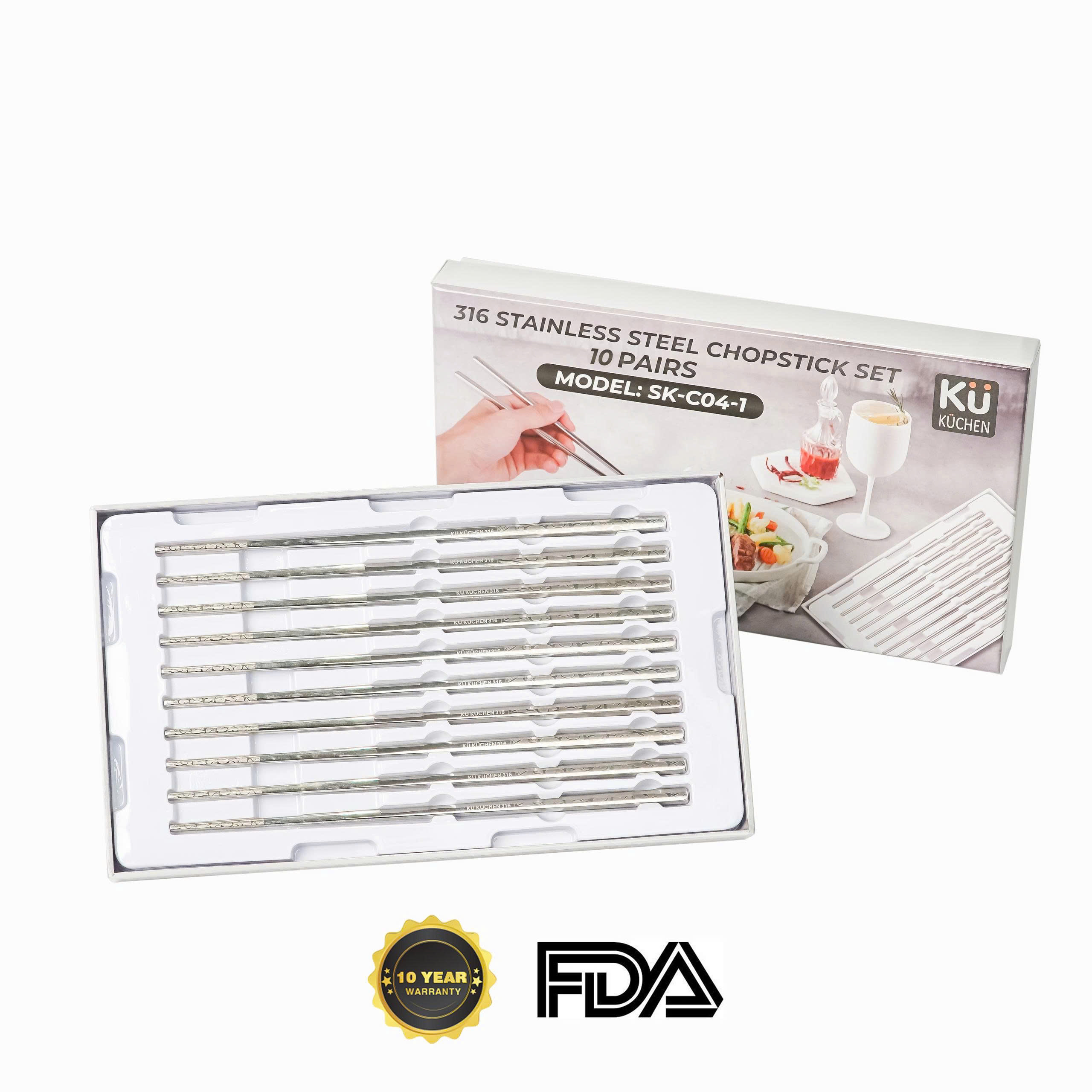 Bộ 10 đôi đũa inox 316 Molybdenum KU SKC041